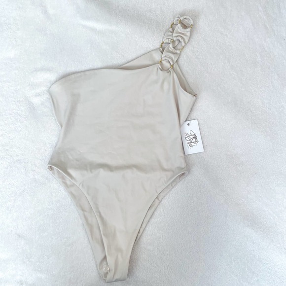 JOUES DE SABLE Sheida One Shoulder Ivory One Piece Swimsuit - Picture 2 of 6